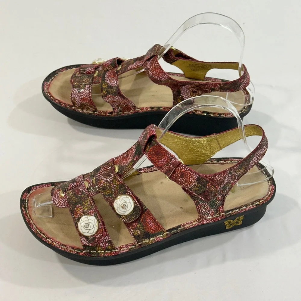 Alegria‎ Kleo Leather Sandals Women 37 Pink Floral Adjustable Straps | Comfort